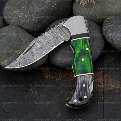 Cuchillo de bolsillo plegable con bloqueo trasero hecho a mano Damasco camping caza cuchillo bolsa Foto 1 de 2