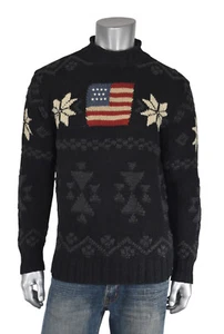 Men's Polo Ralph Lauren Polo Sport Vintage Snowflake American Flag Sweater L New - Picture 1 of 3