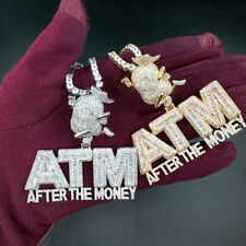 3AAA+ ATM After The Money Hip Hop Ice Out Pendant Necklace 24k Real Gold Plated