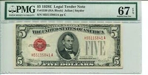 FR 1530 1928E $5 Legal Tender Note 67 EPQ SUPER GEM Uncirculated - Picture 1 of 1
