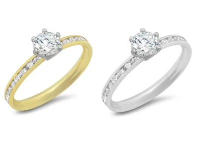 Anillo de compromiso solitario de 1/2 quilate de circonita cúbica de oro real sólido de 14 quilates alianza de boda de eternidad Foto 1 de 2