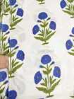 Indain Hand Block Printed Cotton Fabric Blue Floral Craft Voile fabric By Yard