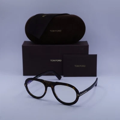 TOM FORD FT5756-B 052 Shiny Dark Havana Blue Light Block 53mm Eyeglasses New ... - Image 1 of 4