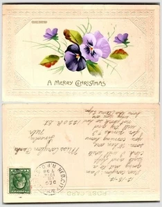 1912 Pansies Floral Chromo Postcard Nebraska Germany Xmas - Picture 1 of 2
