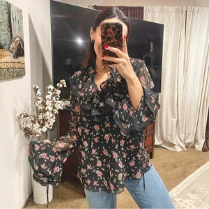 Rebecca Minkoff | NWT! Devy Ruffled Floral Print Top Large - Picture 1 of 8