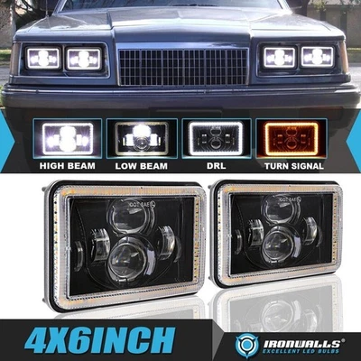 Par de faros LED de 4x6" para Plymouth Caravelle 1979-1989 intermitente DRL alto-bajo Foto 1 de 4