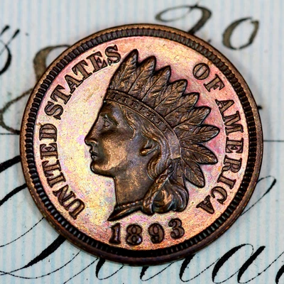 * 1893 * PRÍSTINO++ CENTAVO CABEZA INDIA A PRUEBA DE GEMAS * DE COLECCIÓN ORIGINAL Foto 1 de 3