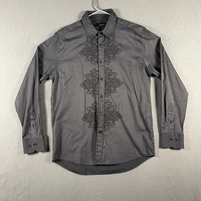 Camisa Cultura Para Hombre Grande Negra Bordada Vestido Abotonada Manga Larga Foto 1 de 4