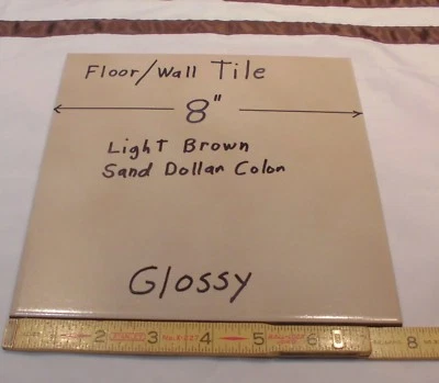 1 pc. *Marrón claro* Azulejo de piso de cerámica/porcelana 8" X 8" acabado brillante liso Foto 1 de 4