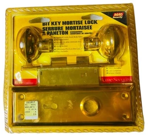 MAG SECURITY BIT KEY MORTISE LOCK SET GOLD TONE SHINY DOOR ENTRY HANDLE NOS 2000 - Picture 1 of 6