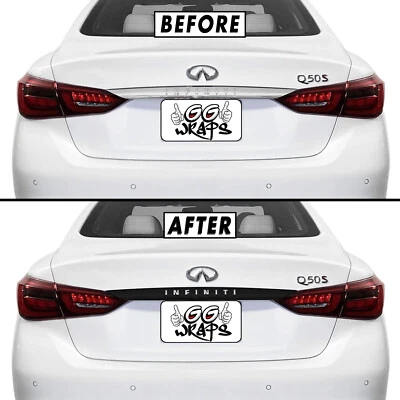 Chrome Delete Blackout Overlay for 2018+ Infiniti Q50 Q50S Rear Trunk Trim - Image 1 of 4