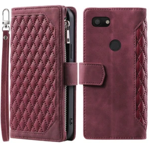 Google Pixel 3A/3A XL Rhombic Wallet Case,Luxury Leather Zipper Flip Card Case - Picture 1 of 44