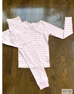 Hanna Andersson Pink Stripe Pajamas Kimono Top Long Johns Size 150 =sz 12 girls - Picture 1 of 6