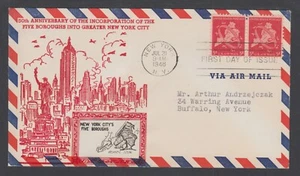 US Planty C38-9 FDC. 1948 5c 5 Boroughs of NYC, Crosby Photo cachet, addressed - Picture 1 of 1