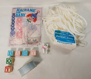 Macrame Pattern, Blocks, Ribbon, Cord, Kit Pieces Rare Vintage 1980 FAST SHIP - Picture 1 of 3