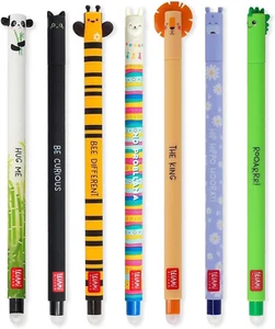 Legami Radierbare Gelstifte – 7er Set, 0.7mm, Motive , Panda Katze Biene Schule - Bild 1 von 12