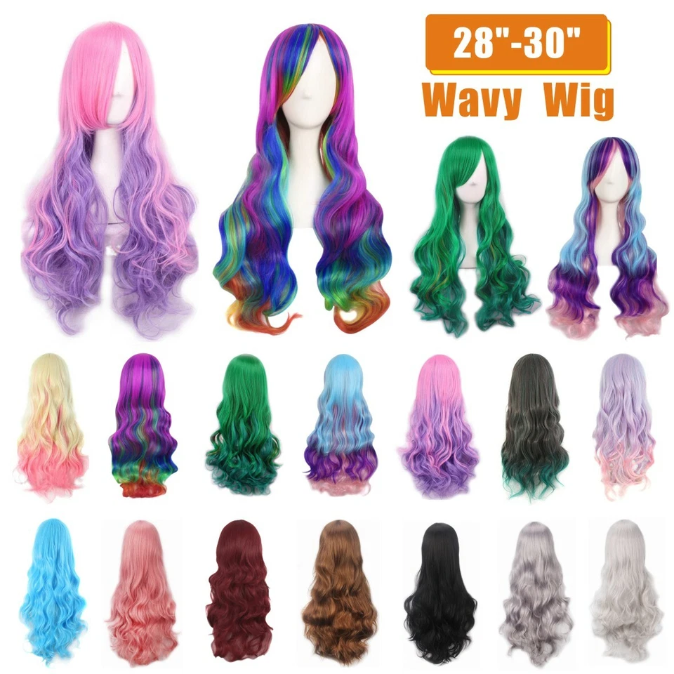 28"-30" Ladies Ombre/Purity Long Curly Wigs Women Natural Wavy Hairs Cosplay Wig