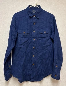 Polo Ralph Lauren Men’s Blue Button Up Beach Resort Linen Long Sleeve Sz M - Picture 1 of 8