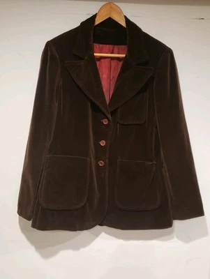 复古 20 世纪 70 年代天鹅绒棕色西装外套,尺寸 9/10 — 第 1/4 张图片