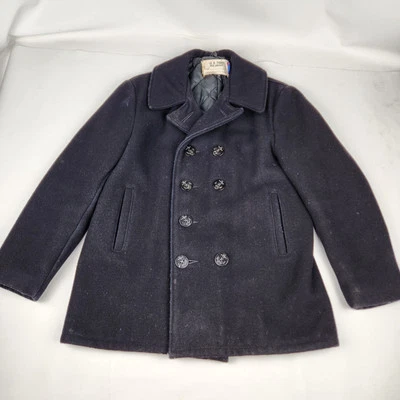 Schott Pea Coat NYC US 740N Jacket Navy Size 44 Mens Wool Black Lined - Image 1 of 4