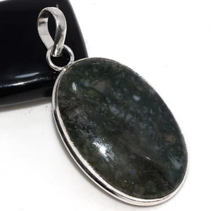 925 Silver Plated Moss Agate Ethnic Pendant Handmade Jewelry Size 2" GW - Picture 1 of 3