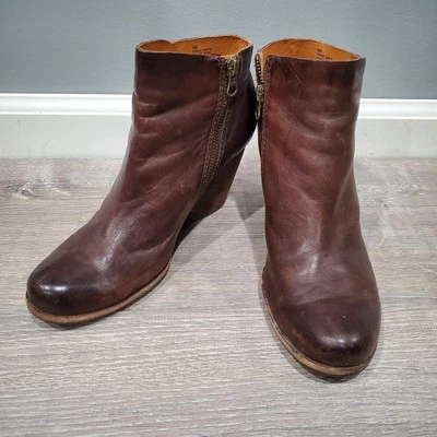 Kork Ease Women's Natalya Wedge Ankle Boots Leather Side Zip Round Toe Brown 8M - Imagem 1 de 4