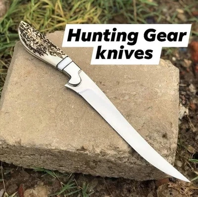 GearKnives Personalizado Hecho a Mano Acero D2 Filete Cuchillo Mango Protector de Acero, Cuerno de Ciervo Foto 1 de 2