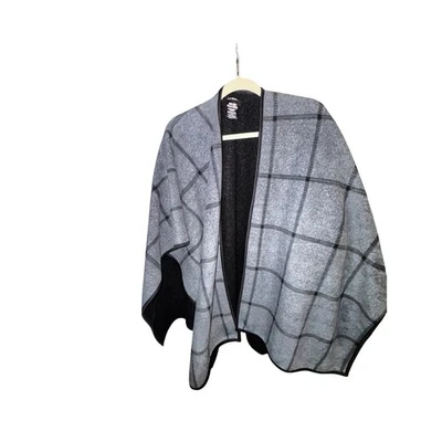 Poncho para mujer Ike Behar talla única gris a cuadros chal ruana Foto 1 de 3