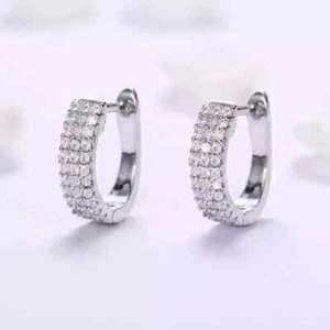 2.00 Ct Round Cut Moissanite Huggie Hoop Womens Earrings 14k White Gold Plated - Picture 1 of 2