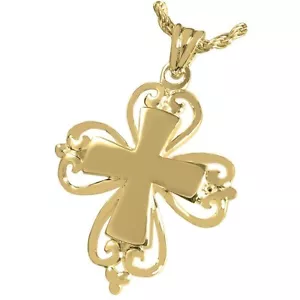 Elegant Cross Ash Holder Cremation Urn Keepsake Pendant Necklace Gold Plated - Picture 1 of 3