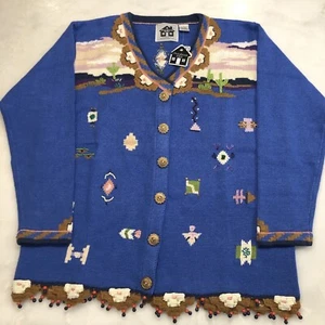 Storybook Knits Womens NAVAJO COUNTRY Cardigan Sweater Large Aztec Southwest NEW - Picture 1 of 14
