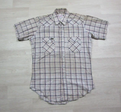 CAMISA WESTERN WRANGLER VINTAGE AÑOS 70 CUADROS PERLA BROCHES DE PRESIÓN EE. UU. 15,5 x 33 colas largas Foto 1 de 4