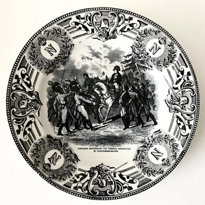 Placa histórica Boch Feres Napoleón Haranguing de las tropas bávaras en blanco y negro - Imagen 1 de 5