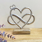 Siler Metal Entwined Love Hearts Ornament Wooden Base Home Decor Decor Display