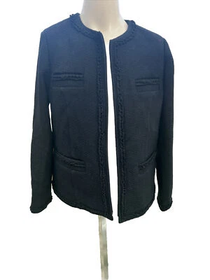 Blazer Abrigo Chaqueta PAMELA DENNIS Negro Mezcla Lana Cremallera Frontal Flecos Talla 14 Foto 1 de 4