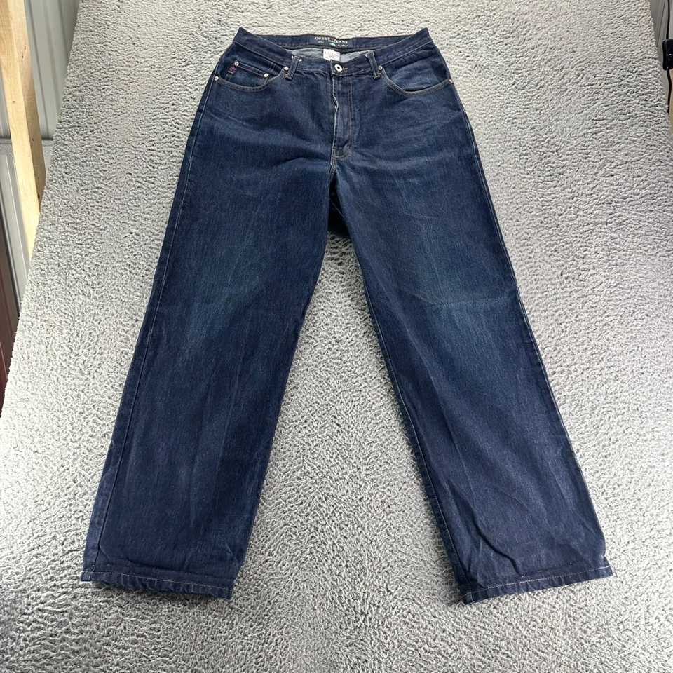 Vintage Guess Jeans Mens 34x32 Blue Dark Wash Cotton Urban Relaxed Baggy Denim - Image 1 of 4