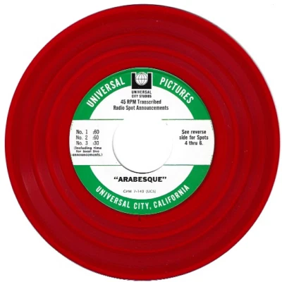 RADIO SPOT ANNOUCEMENTS  45 RPM - "ARABESQUE" - UNIVERSAL  PICTURES - Image 1 of 2