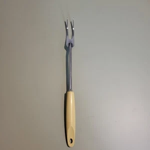 Collectible Rare Vintage EKCO Chromium Plated Meat Fork ~ mellow yellow handle - Picture 1 of 9