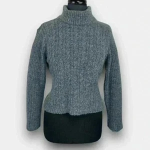 DANIEL HECHTER Petites ladies cropped ribbed medium blue turtleneck - Picture 1 of 7