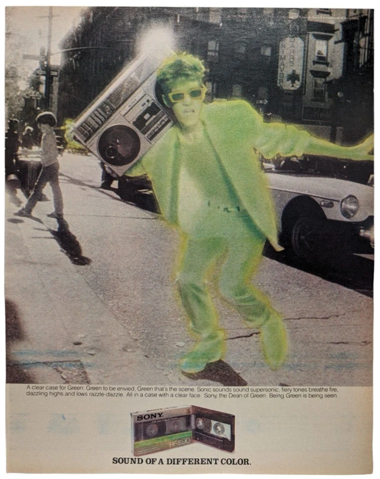 Sony HF-S90 Cassette Tapes "Dean Of Green" 1985 Rolling Stone Ad ~9.5x12" - Image 1 of 1