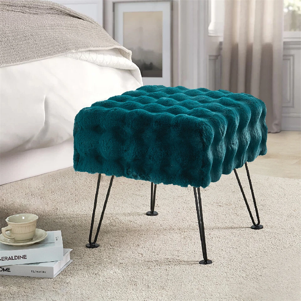 17" Soft Faux Fur Bubble Ottoman Stool Fuzzy Entryway Bench Seat for Living Room - Image 1 of 4