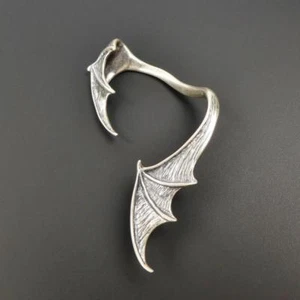 SINGLE LEFT Sterling Silver Large Vampire Bat Wing Earring Ear Cuff Crawler - Picture 1 of 9