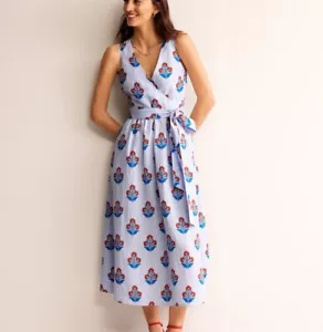 Boden Linen Wrap Midi Dress Petite US 4P Sleeveless Mandarin Floret No Belt NEW - Picture 1 of 4