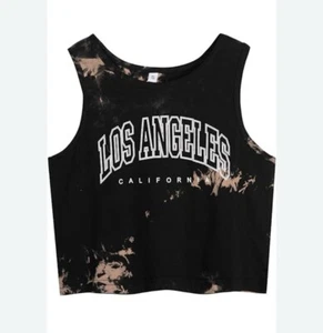 Canotta Los Angeles California nera e marrone crop tie dye piccola - Foto 1 di 7