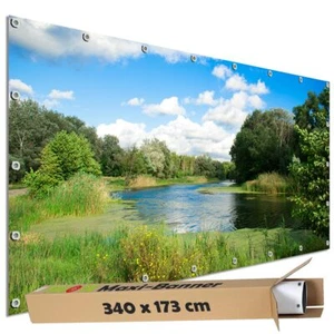 Garten Sichtschutz Plane PVC Bauzaunblende Deko Banner Motiv Fluss Uferwiese - Bild 1 von 12