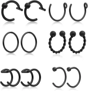 12pcs Mixed Stainless Steel 16G / 18G / 20G Nose Rings Hoop Fake Nose Studs Cart - Picture 1 of 4