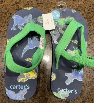 Carter's Toddler Boy Dinosaur Flip Flops Size Large (9-10)  NEW WITH TAGS - Image 1 of 4