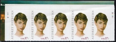 Scott #3786 Audrey Hepburn Plate Block of 5 Stamps - MNH Top Damaged PC#3 - Image 1 of 2