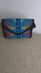 Pendleton Wool Cosmetic Toiletry Make Up Bag Turquoise Aztec Navajo Pattern Zip - Picture 1 of 5
