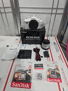 Canon EOS R50 fotocamera mirrorless con obiettivo RF-S 18-45 mm (bianco) con 3 x 64 GB - Foto 1 di 5